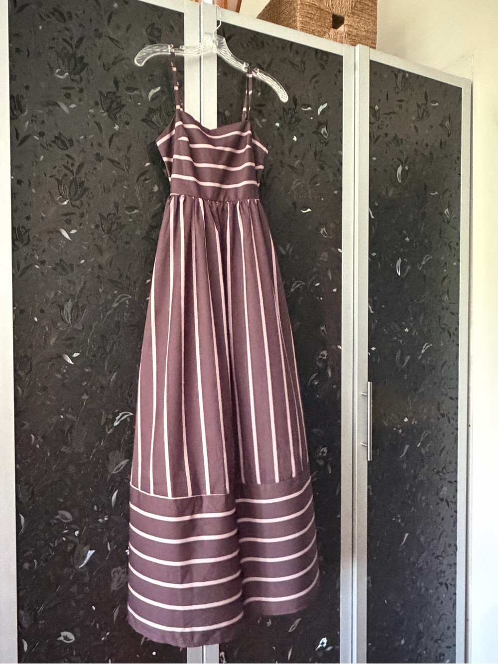 SHEIN Brown and Tan Striped Spaghetti Strap Maxi Dress